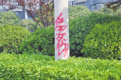 CBD路段的燈桿、公交站牌、垃圾桶、橋梁等均未幸免