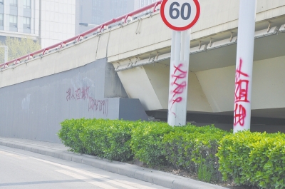 電線桿、立交橋等被噴涂，嚴重影響了市容。