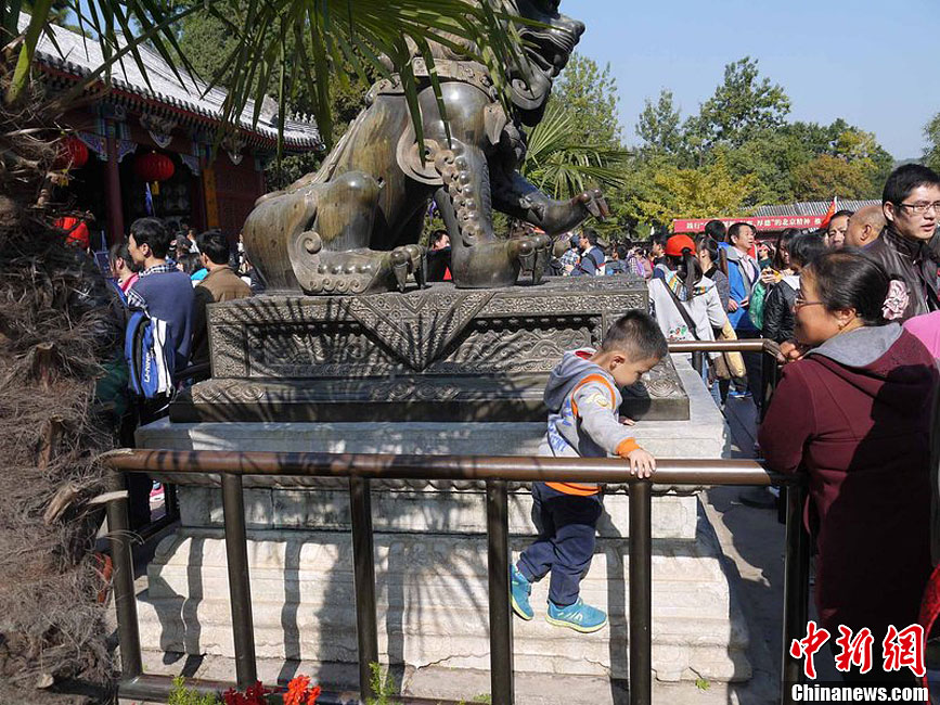 10月26日上午10點多，北京香山路賞紅客摩肩接踵