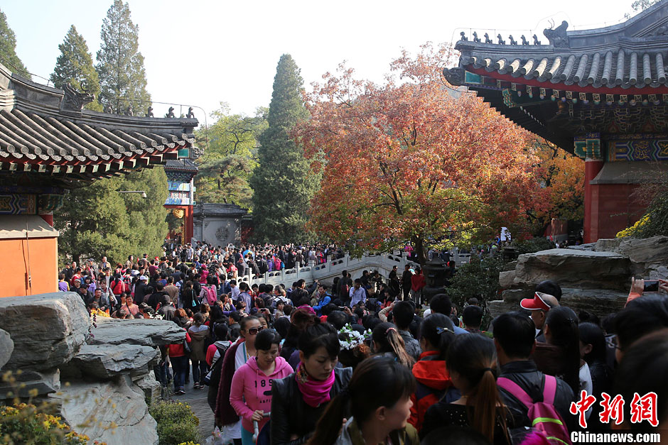 　10月26日，北京香山公園內(nèi)游客摩肩接踵。