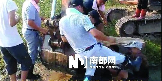 幾名戴黑帽的男子將一名老人推入水塘，后反復(fù)腳踹。