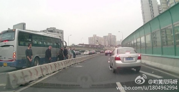 圖說:網(wǎng)友發(fā)布的老外在高架上行為不雅的照片。