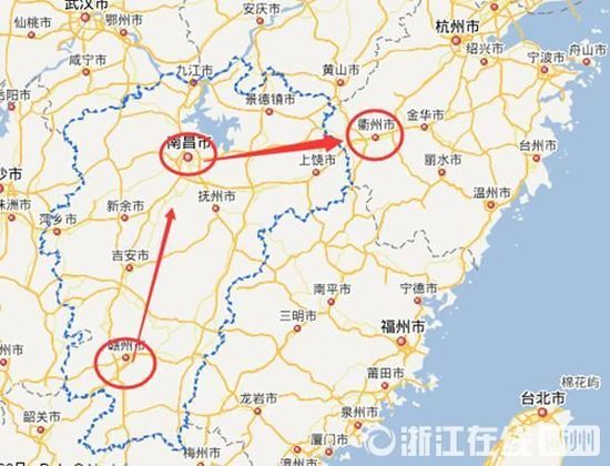 贛州到南昌高速公路400公里左右，南昌到浙江江山高速公路400多公里