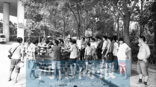 北環(huán)南陽路立交橋下，瓜農(nóng)小秦被打后，附近瓜農(nóng)紛紛圍了上來