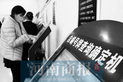 安陽車管所內(nèi)，市民在自助挑選車牌號。 鄧萬里/攝