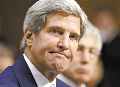 3日，克里在參院聽(tīng)證會(huì)上。