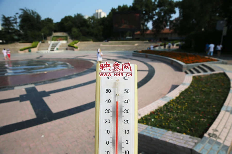 7月8日下午，紫荊山公園氣溫為39度（溫度計(jì)懸空測量），相比人防納涼處高14度。