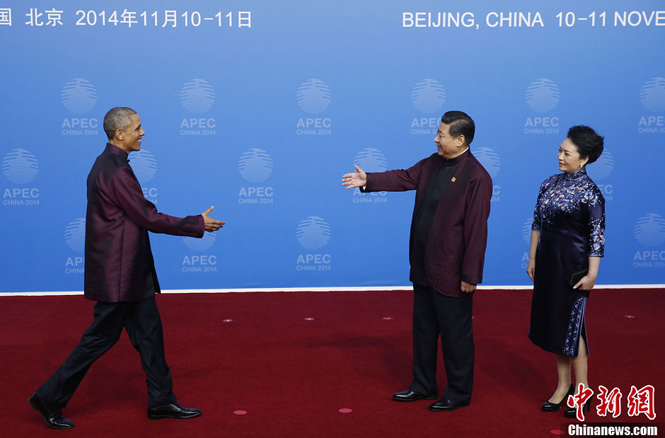 圖為習近平夫婦歡迎美國總統奧巴馬。中新社發(fā) 杜洋 攝