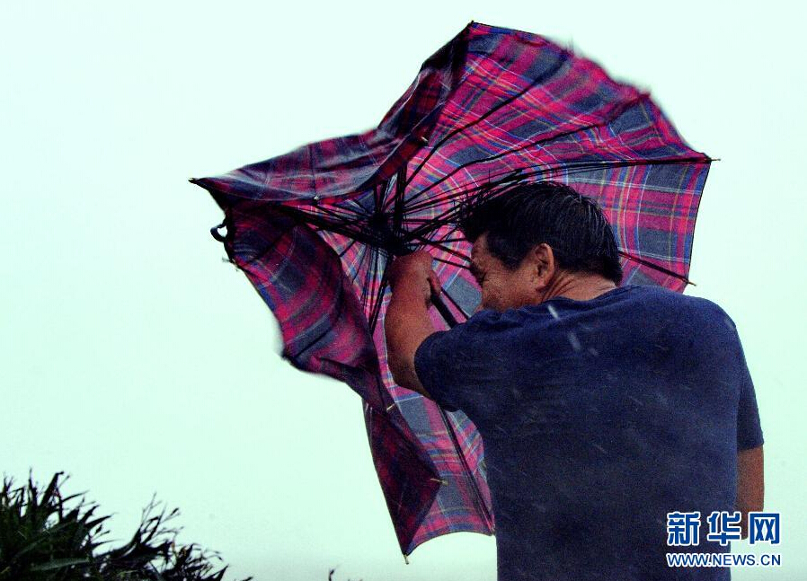8月8日，福建省石獅市漁民在風(fēng)雨中前行。