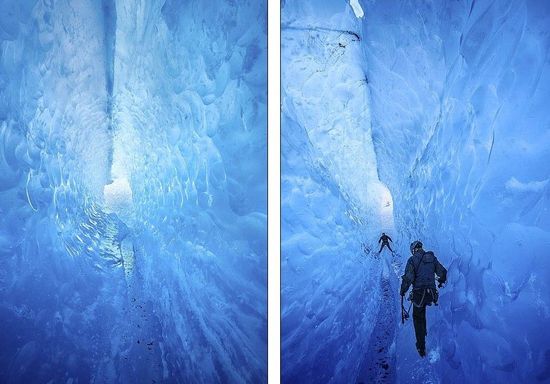 梅里格特別喜歡探索冰川。當(dāng)太陽高高升起后，可以看到冰反射出的壯觀美景。