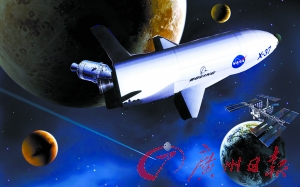 　美國(guó)X—37B宇宙飛船在太空中。（合成圖片）