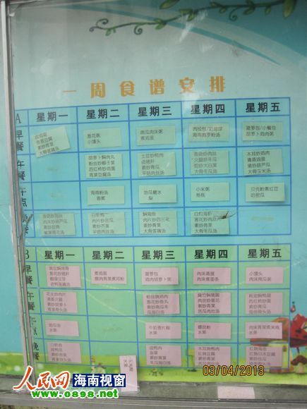 幼兒園公布的食譜，但家長(zhǎng)稱并未真正執(zhí)行